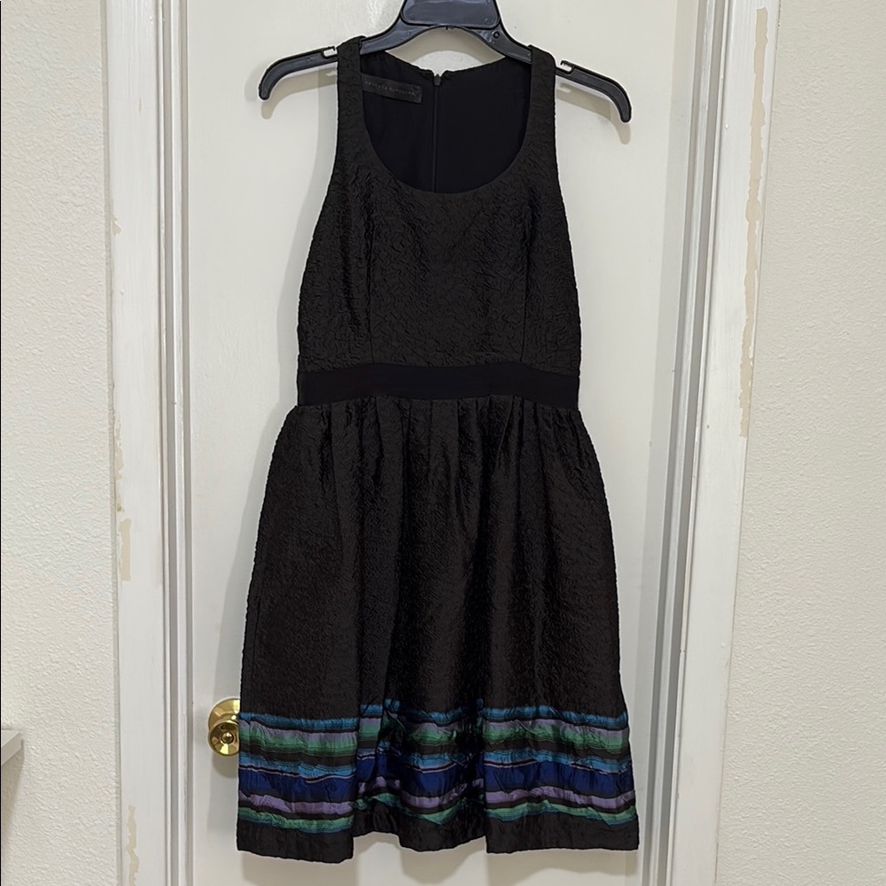 Elegant Proenza Schouler Black Textured Dress with Colorful Hem and pockets